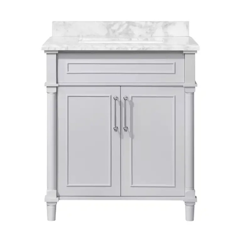 Aberdeen 30 in. Single Sink Freestanding Dove Gray Bath Vanity with Carrara Marble Top (Assembled)