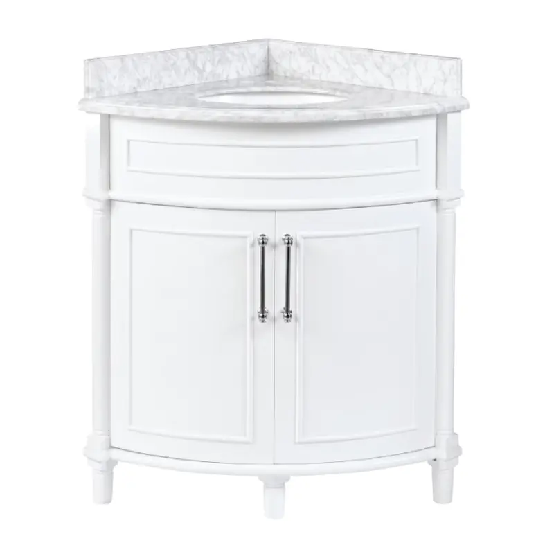 Aberdeen 32 in. Single Sink Freestanding Corner White Bath Vanity with Carrara Marble Top (Assembled)