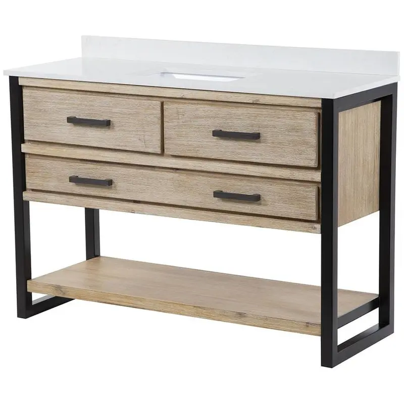 allen   roth Belluno 48-in Hazel Single Sink Bathroom Vanity with White Engineered Stone TopTawny