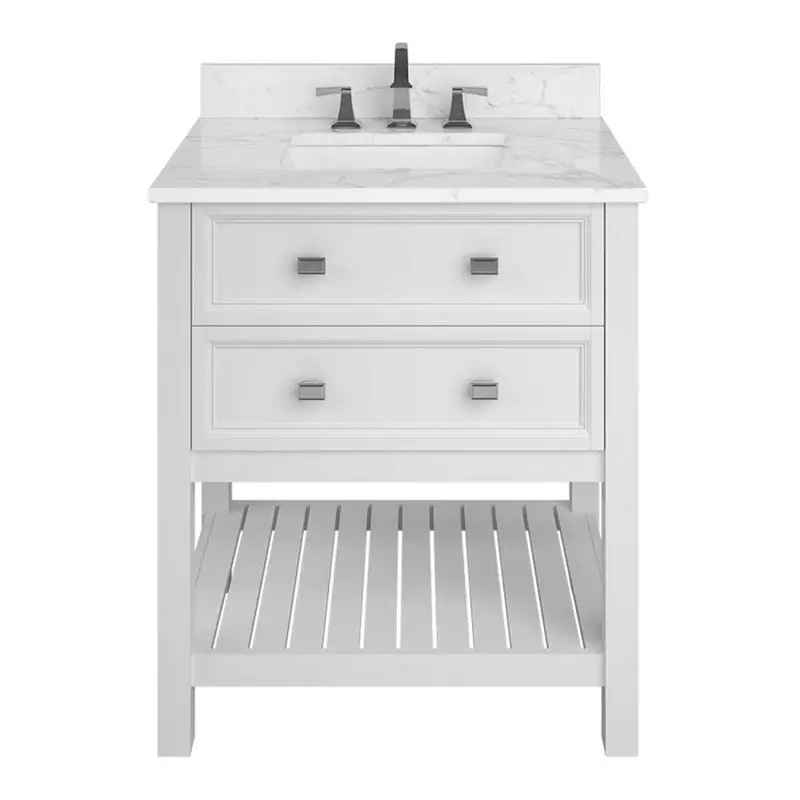 allen   roth Canterbury 30-in White Single Sink Bathroom Vanity with Carrara Engineered Stone TopWhite
