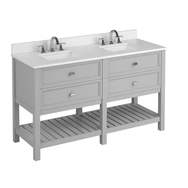 allen   roth Canterbury 60-in Light Gray Double Sink Bathroom Vanity with White Engineered Stone TopWhite