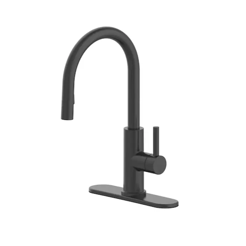 allen   roth Harlow Matte Black Single Handle Pull-down Kitchen Faucet with Sprayer (Deck Plate and Soap Dispenser Included)Matte Black