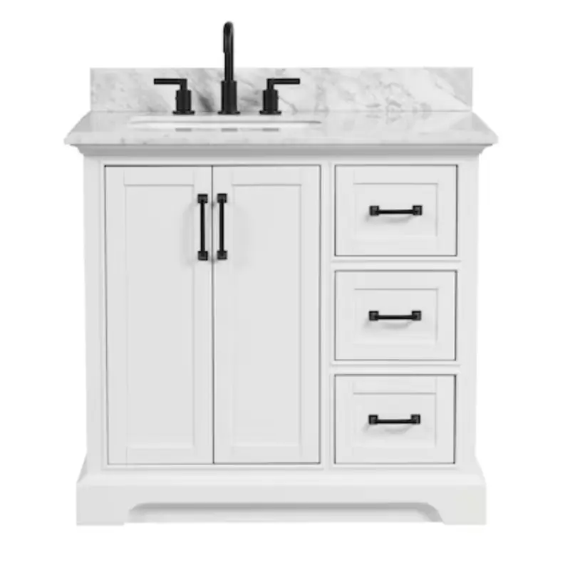 allen   roth St. John 36-in Carrara White Undermount Single Sink Bathroom Vanity with White Natural Marble Top