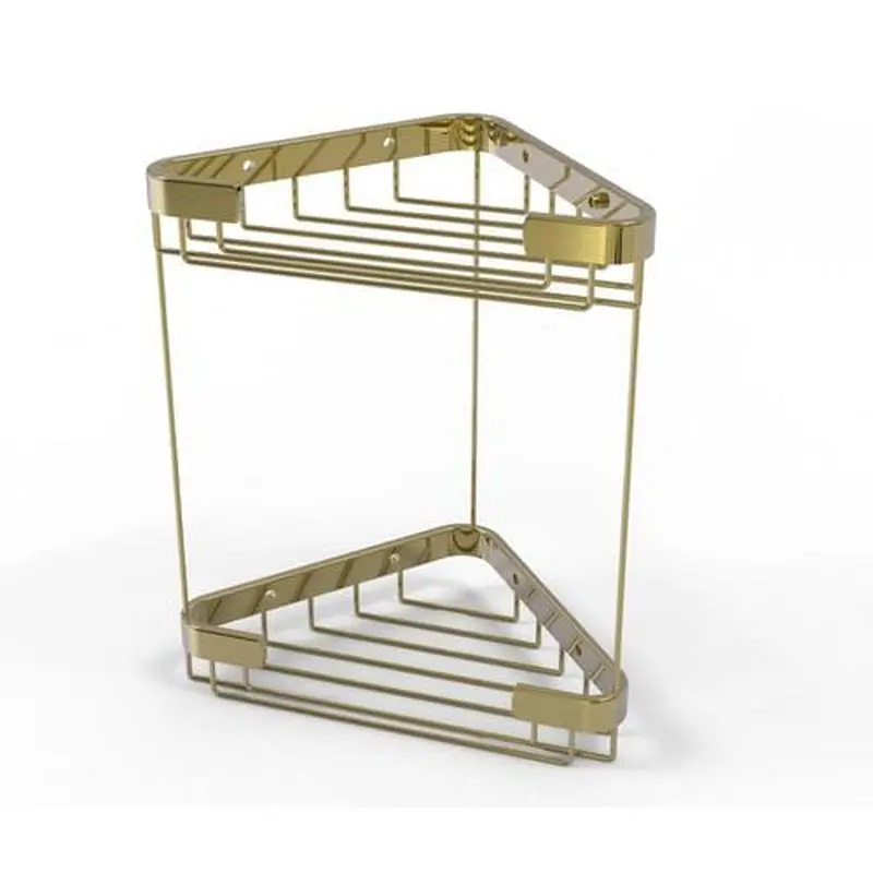 Allied Brass Double Tier Corner Shower Basket in Unlacquered Brass