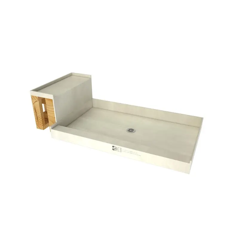 Base'N Bench 42 in. x 60 in. Alcove Shower Base and Bench Kit with Center Drain and Polished Chrome Drain Plate
