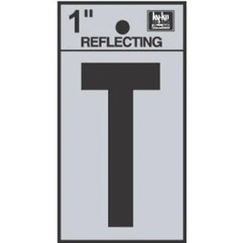 Address Letters, "T", Reflective Black/Silver Vinyl, Adhesive, 1-In.