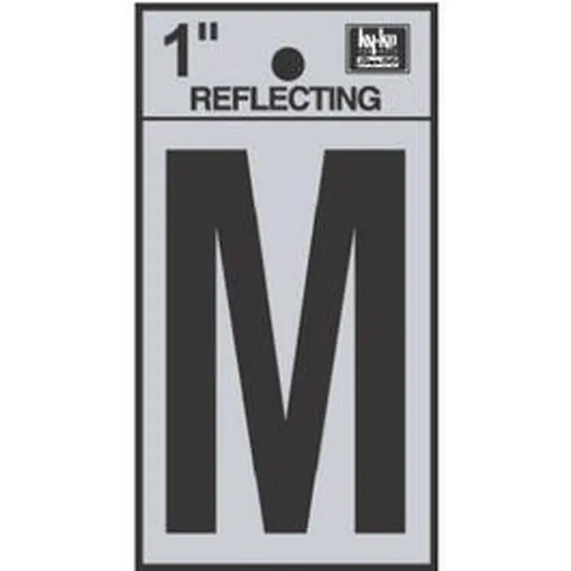 Address Letters, "M", Reflective Black/Silver Vinyl, Adhesive, 1-In.