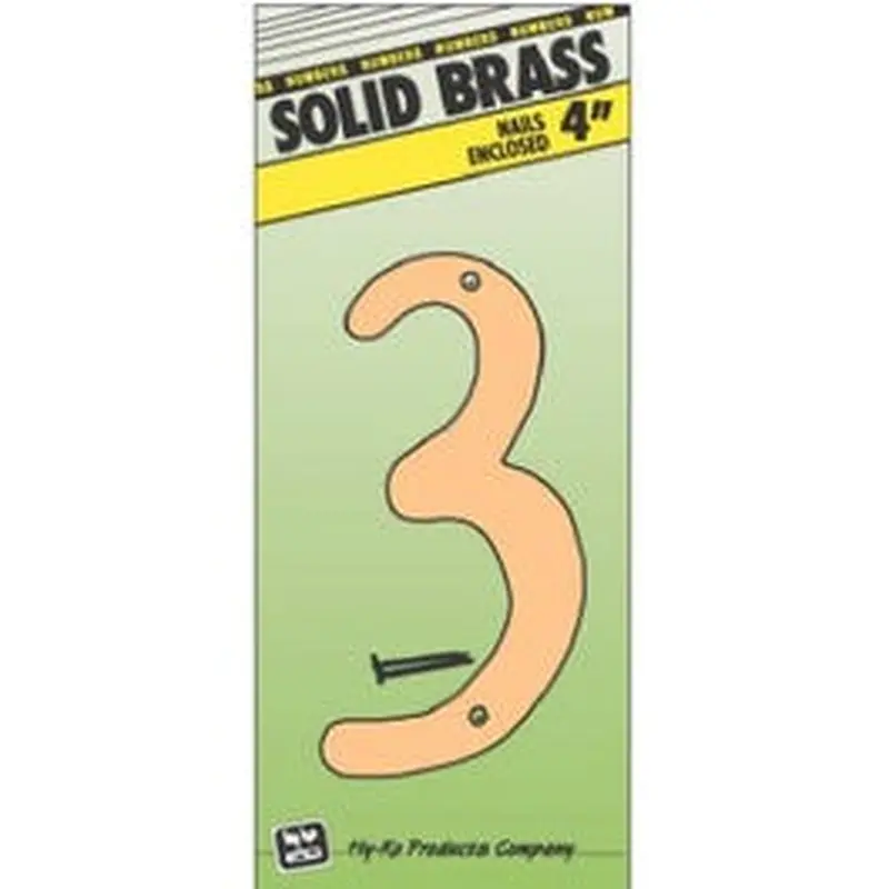 House Address Number "3", Brass, 4-In.
