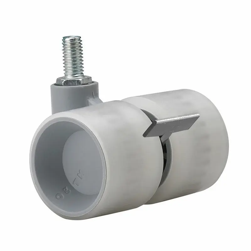 1-9/16 in. Light Grey Swivel with Brake Threaded Stem Caster, 77.2 lb. Load Rating