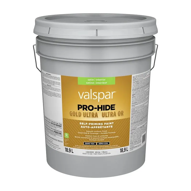 Pro-Hide Gold Ultra 029.1063000.008 Interior Self-Priming Paint, Satin, White, 5 gal, 37 sq-m Coverage Area