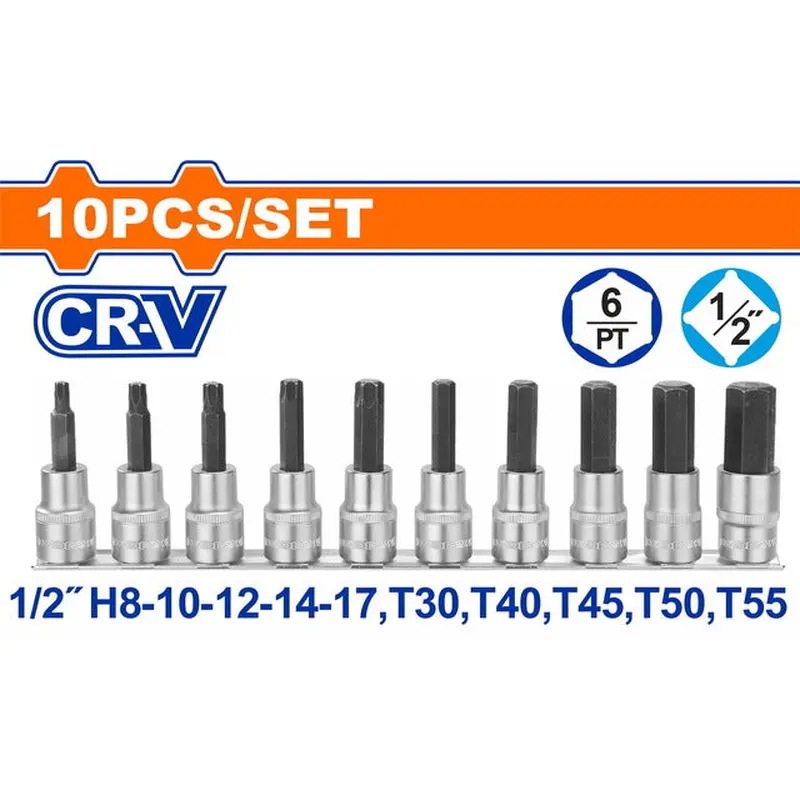 WADFOW 10 Pcs 1/2" Bit Socket Set