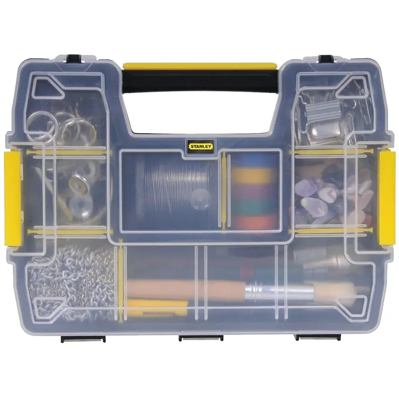 Stanley STST14021 Tool Storage Organizer, 8-1/2 in W, 2.9 in H, 10-Drawer, Plastic, Black/Clear Yellow