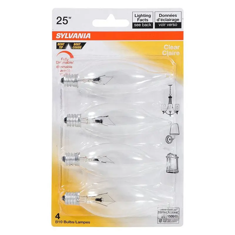 Sylvania 13647 Incandescent Lamp, 25 W, B10 Lamp, Candelabra Lamp Base, 207 Lumens, 2850 K Color Temp