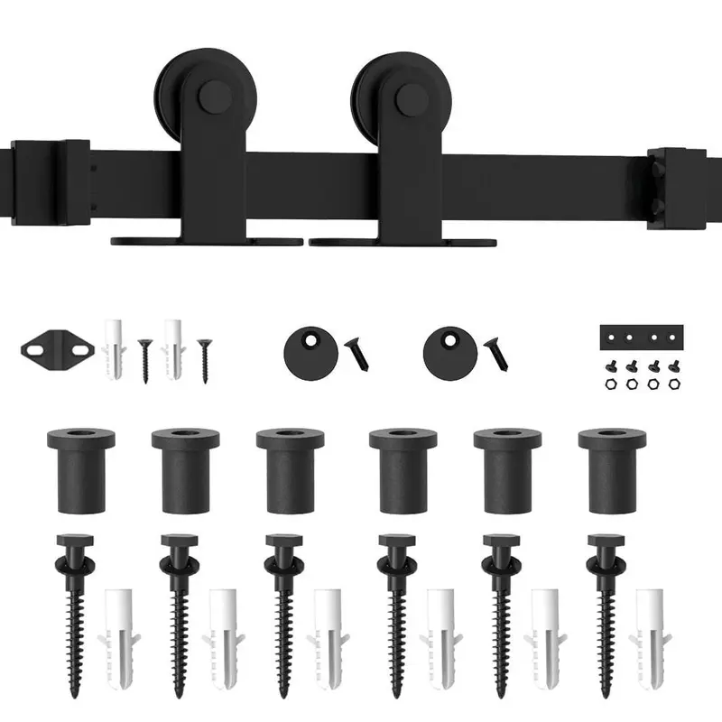 9 ft. /108 in. Top Mount Sliding Barn Door Hardware Track Kit for Single Door with Non-Routed Floor Guide Frosted Black
