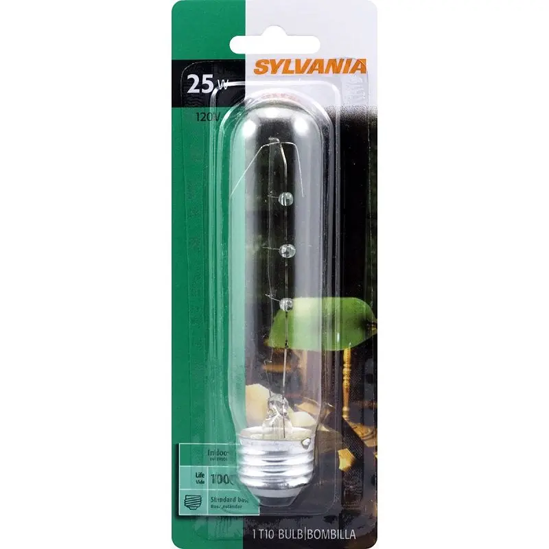 Sylvania 18491 Incandescent Lamp, 25 W, T10 Lamp, Medium Lamp Base, 230 Lumens, 2850 K Color Temp, 1000 hr Average Life