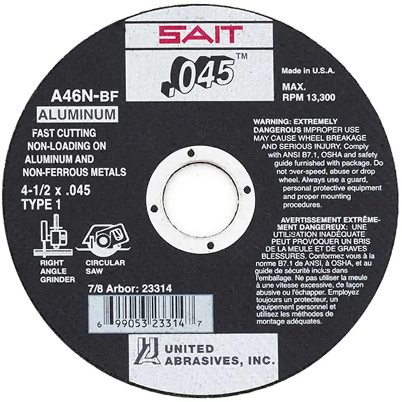 SAIT 4-1/2" x .045 Cut Off Wheel for Aluminum