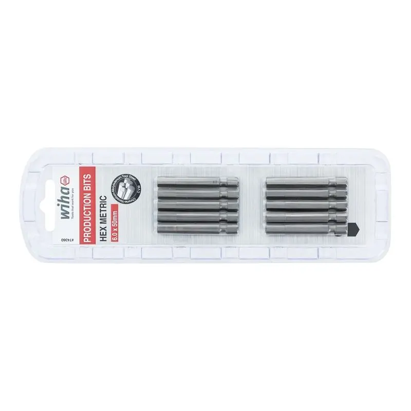 Wiha Hex Metric Power Bit 6.0 x 50mm Pack of 10 Bits