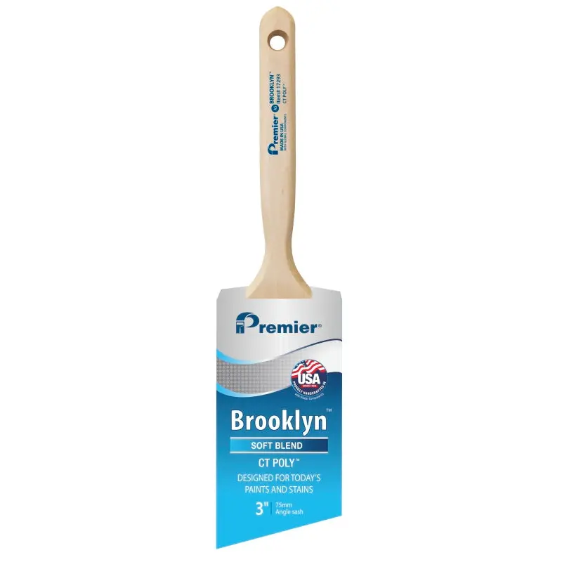 Premier Brooklyn 17293 Paint Brush, 3 in W, Angle Sash Brush, 3 in L Bristle, Polyester Bristle