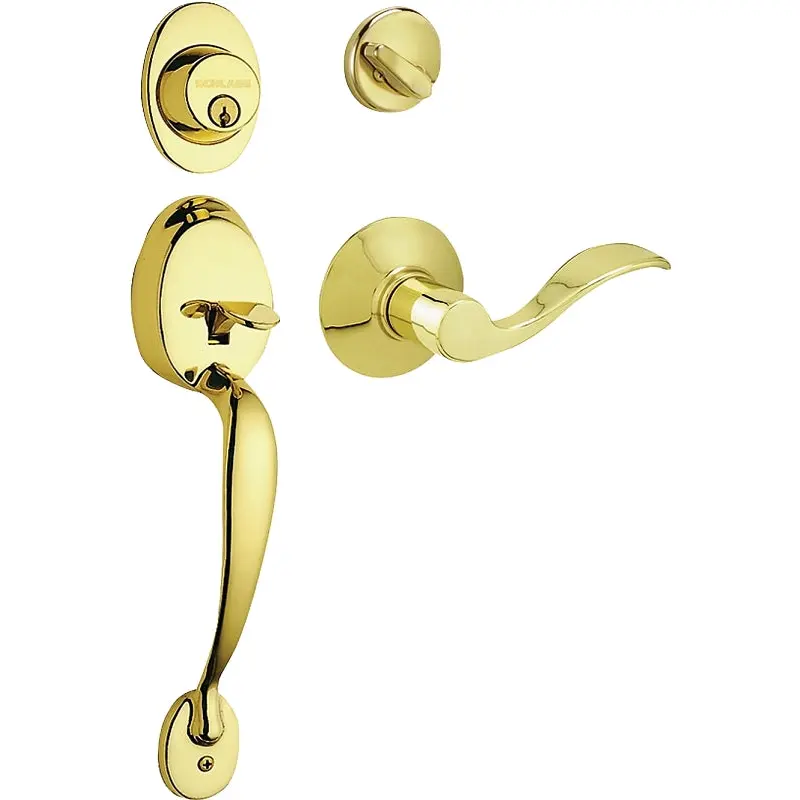 Schlage Plymouth Series F60V PLY/ACC 505 Combination Lockset, Mechanical Lock, Lever Handle, Wave Design, Bright Brass