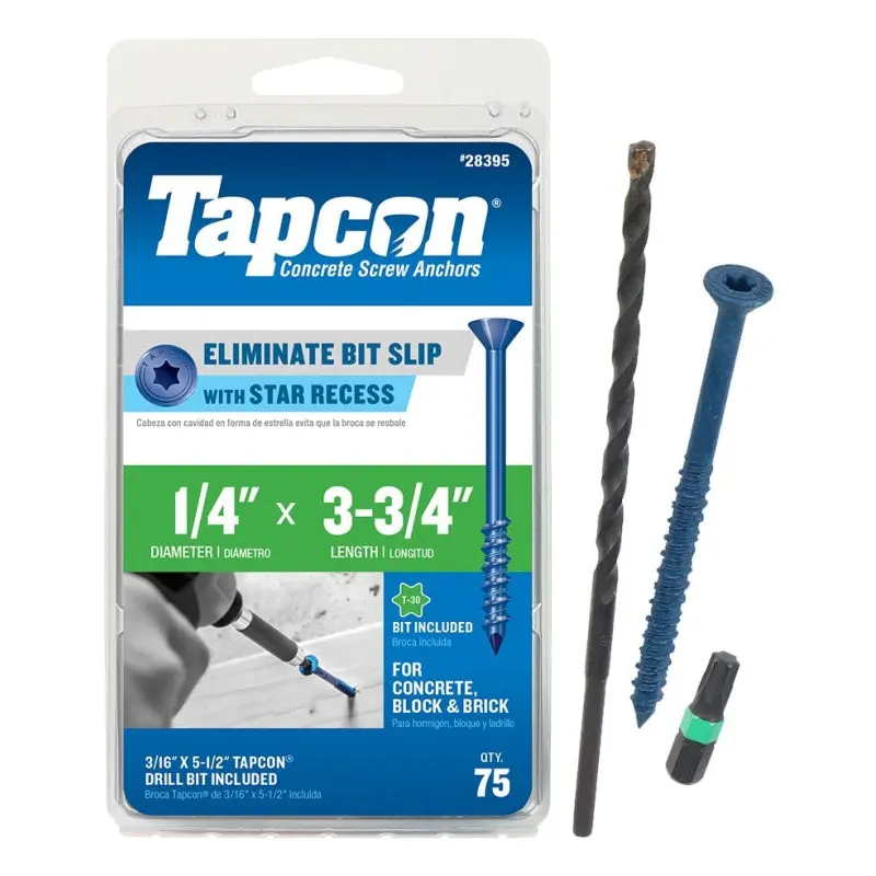 Tapcon 28395 Concrete Screw Anchor, 1/4 in Dia, 3-3/4 in L, Steel, Climaseal