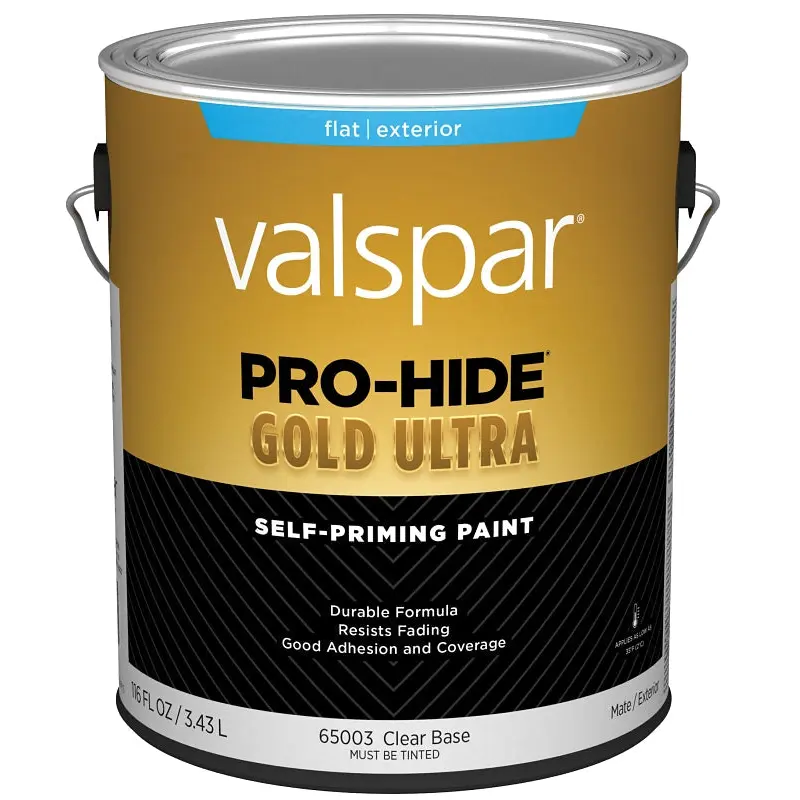 Valspar Pro-Hide Gold Ultra 6500 028.0065003.007 Latex Paint, Acrylic Base, Flat Sheen, Clear Base, 1 gal
