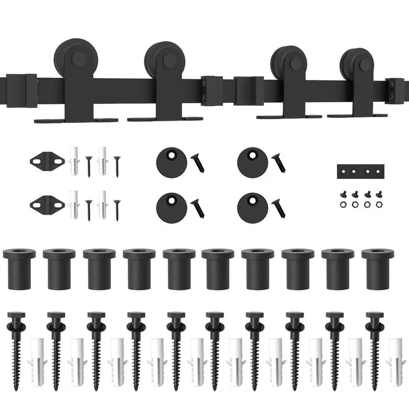 12 ft. /144 in. Top Mount Sliding Barn Door Hardware Track Kit for Double Doors with Non-Routed Floor Guide
