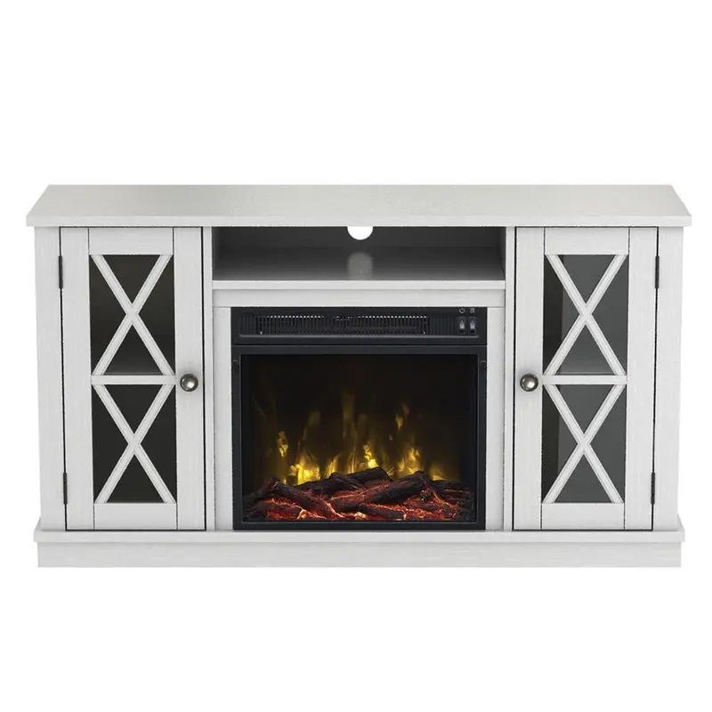 Bayport 47.50 in. Media Console Electric Fireplace TV Stand in White400 ft / 15.50 in / Spanish Gray