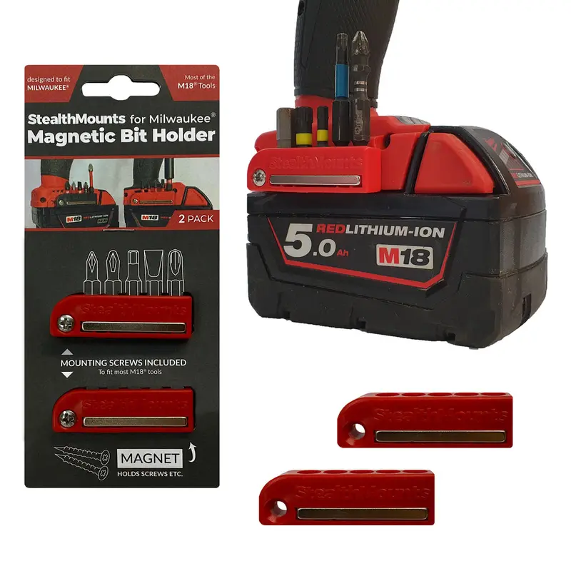 StealthMount BH-MW18-RED-2 Bit Holder For Milwaukee M18 (2 Pack)