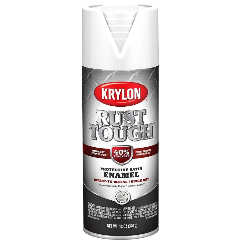 Krylon Rust Tough K09268008 Enamel Spray Paint, Satin, White, 12 oz, Can