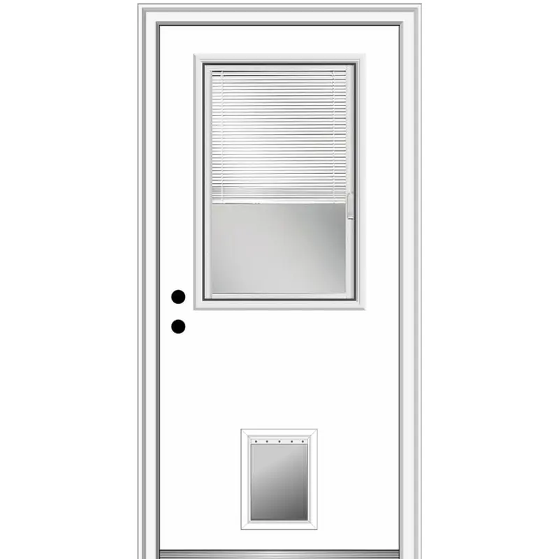 32 in. x 80 in. Internal Blinds Right-Hand Inswing 1/2-Lite Clear Primed Steel Prehung Front Door with Pet DoorPrimed / 36 x 80 / Right-Hand/Inswing