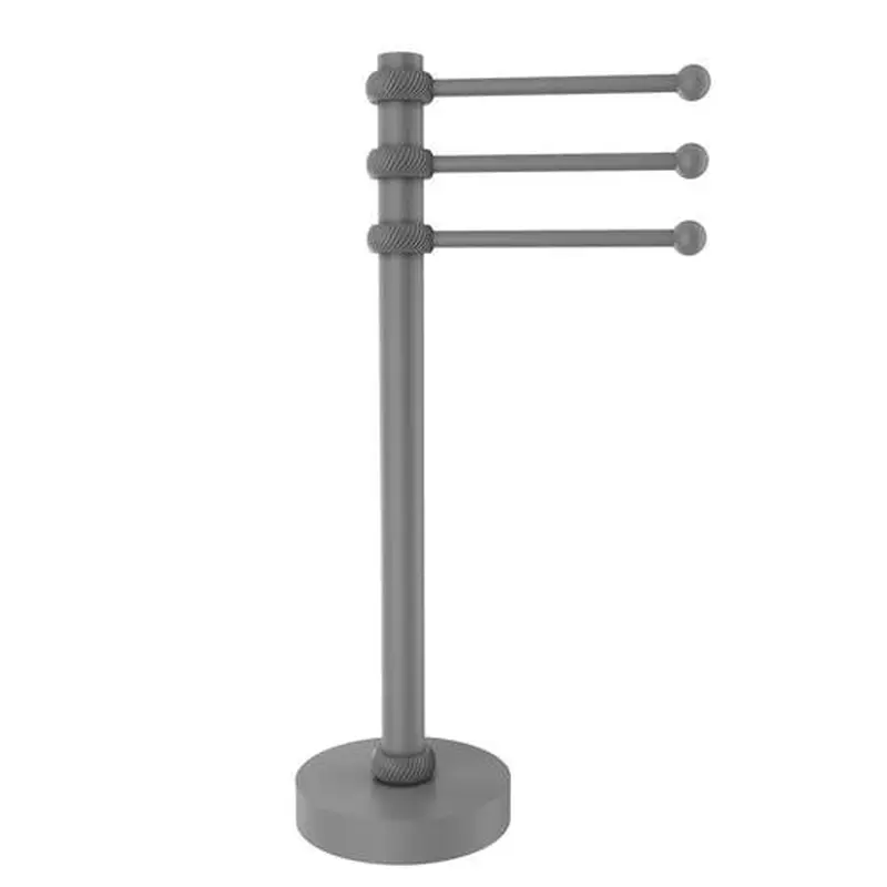Allied Brass Vanity Top 3 Swing Arm Guest Towel Holder with Twisted Accents in Matte Gray