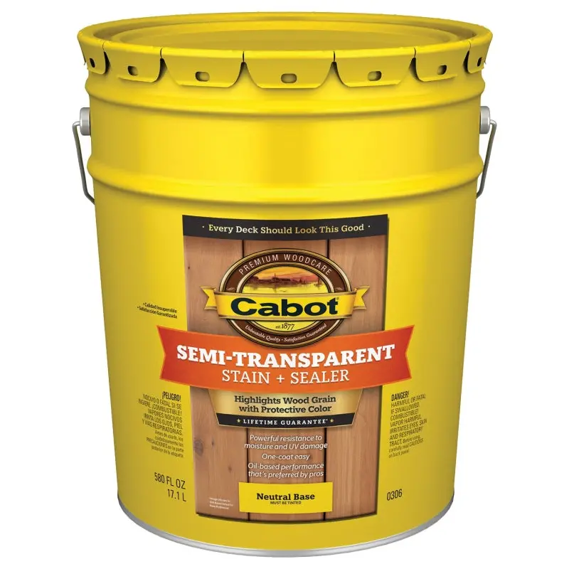 Cabot 300 Series 140.0000306.008 Exterior Stain, Semi-Transparent, Neutral Base, Liquid, 5 gal, Pail