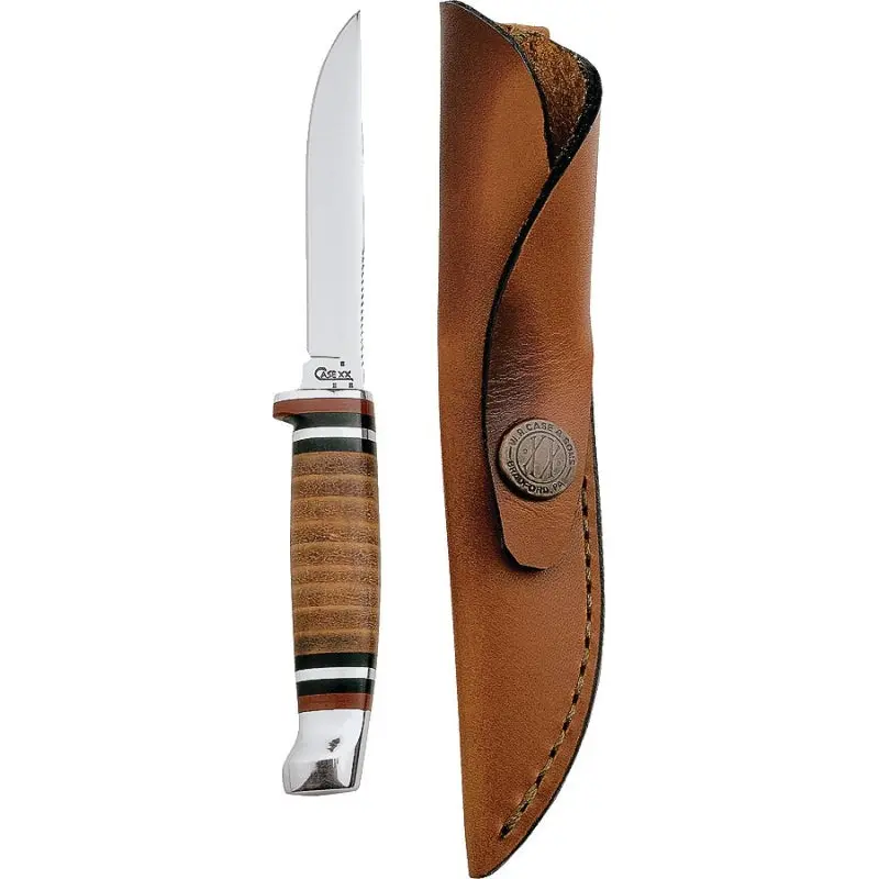 CASE 379 Utility Knife with Leather Sheath, 3.13 in L Blade, Stainless Steel Blade, Brown/Tan Handle