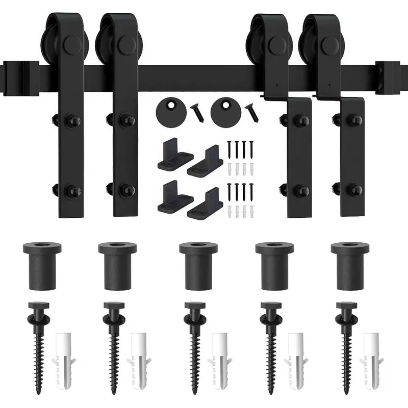 6 ft./72 in. Single Track Bypass Barn Door Hardware Double Doors Kit, Heavy-Duty Sliding 1-Track Antique Roller