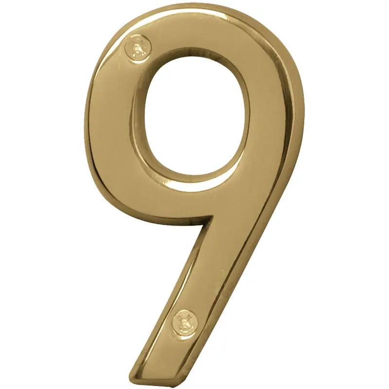 Hy-Ko Prestige Series BR-42PB/9 House Number, Character: 9, 4 in H Character, Brass Character, Solid Brass