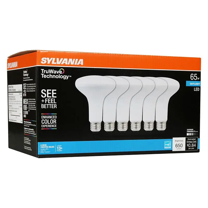 Sylvania Natural 41329 LED Bulb, BR30 Lamp, 65 W Equivalent, E26 Medium Lamp Base, Dimmable, Frosted