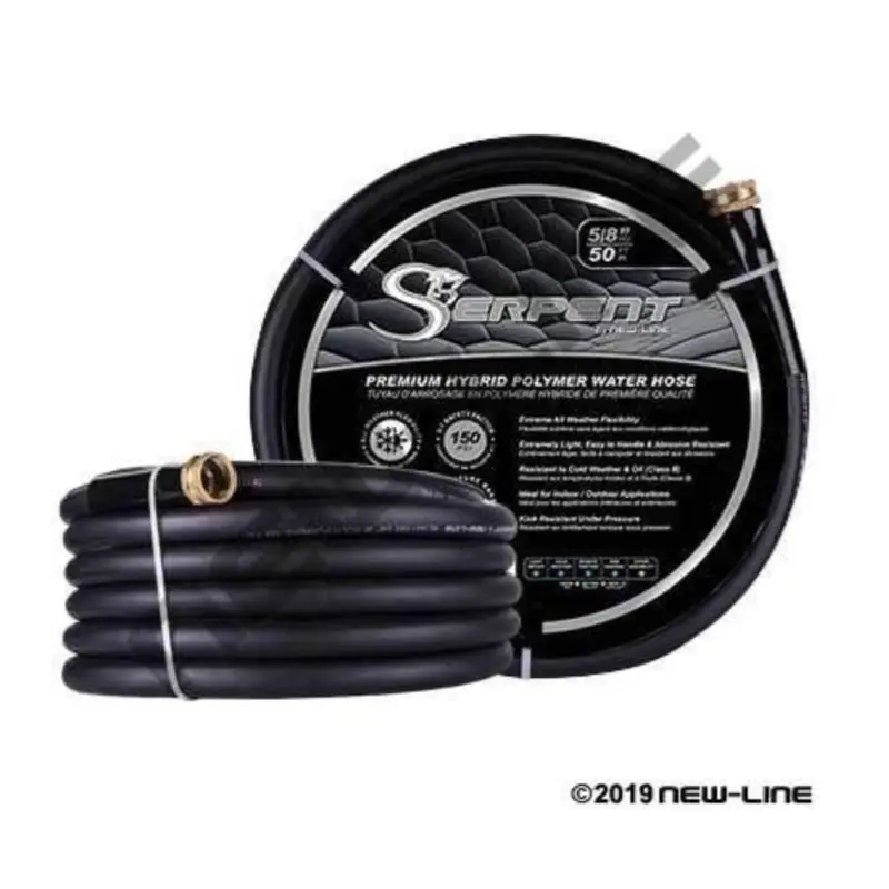 Serpent 5/8 Black GARDEN HOSE 150 PSI with Fittings100FT