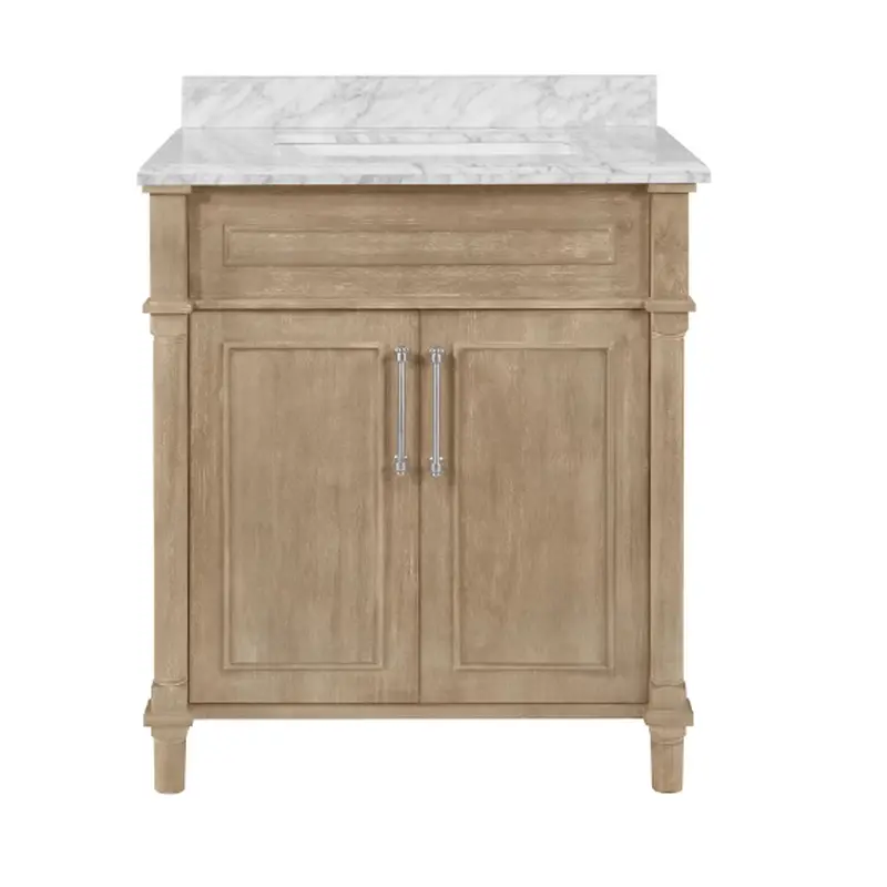 Aberdeen 30 in. Single Sink Freestanding Antique Oak Bath Vanity with Carrara Marble Top (Assembled)