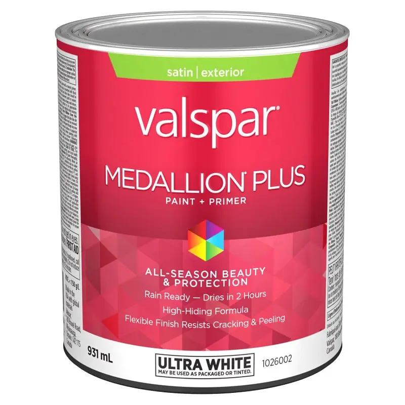 Medallion Plus 029.1026002.005 Exterior Paint and Primer, Acrylic, Satin, Ultra White, 1 qt, 400 sq-ft/gal Coverage Area
