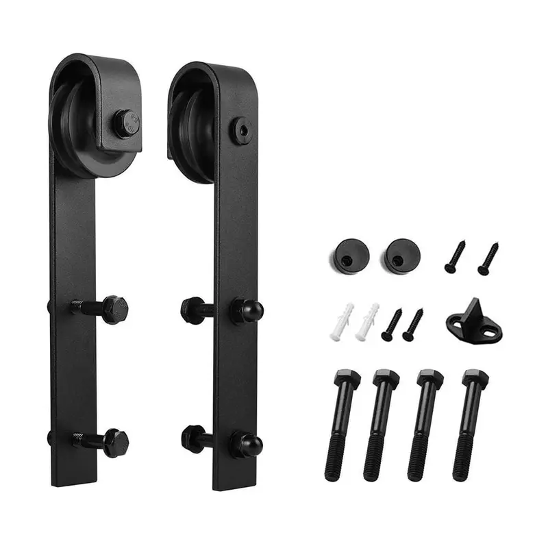11.5 in. Black J-Shape Steel Barn Style Sliding Door Hardware Replacement Roller (2-Pack)