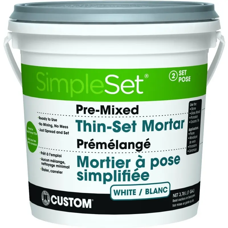 Custom SimpleSet Series CSTTSW1-2 Thinset Mortar, White, Paste, 1 gal, Pail