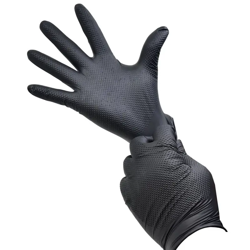 Toolway 50PK Nitrile Gloves 8 Mil Black Diamond Grip Latex FreeMedium