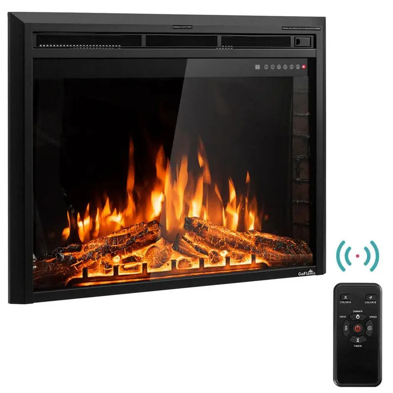 9 in. W x 27 in. H 750-Watt to 1500-Watt Electric Fireplace Insert Freestanding Wall Mounted Stove Heater Touch in Black57.6 / each