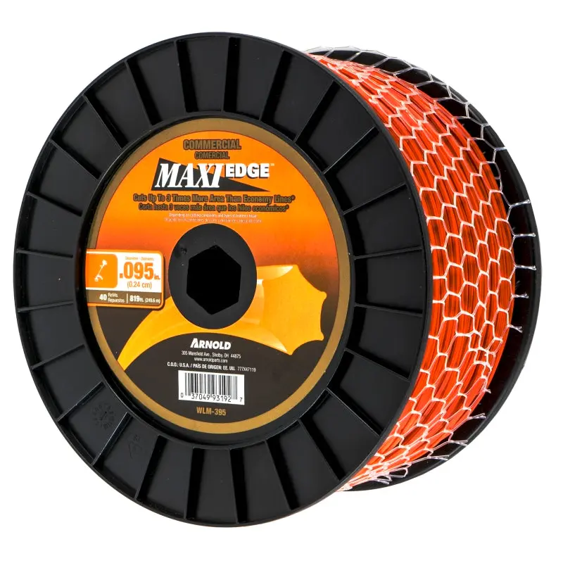 ARNOLD Maxi Edge WLM-395 Trimmer Line Spool, 0.095 in Dia, 819 ft L, Polymer, Orange