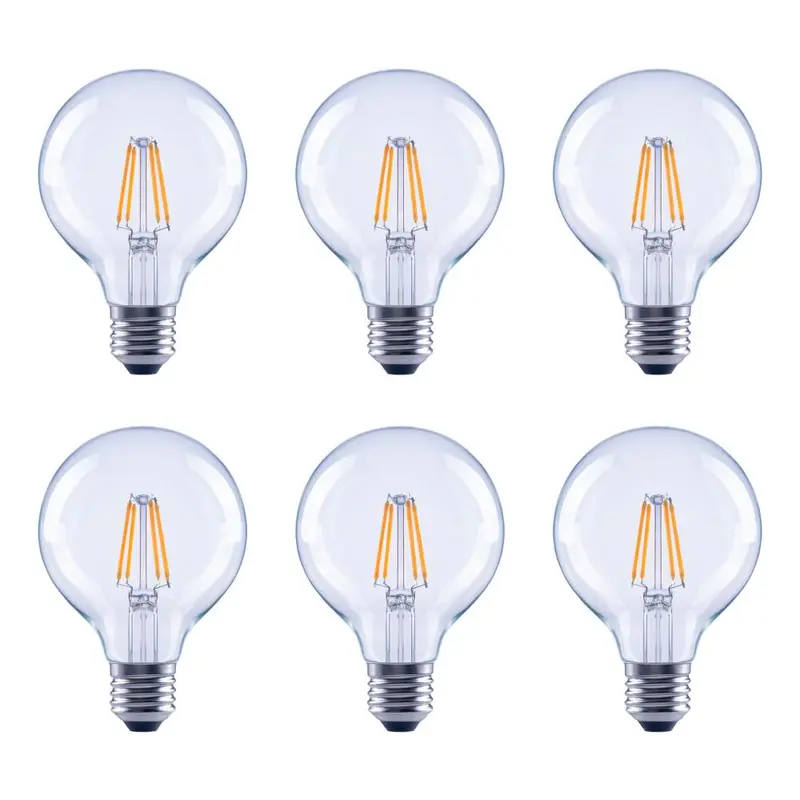 60-Watt Equivalent G25 Globe Vanity Clear Glass Vintage Edison Filament Dimmable LED Light Bulb Soft White (6-Pack)Soft White