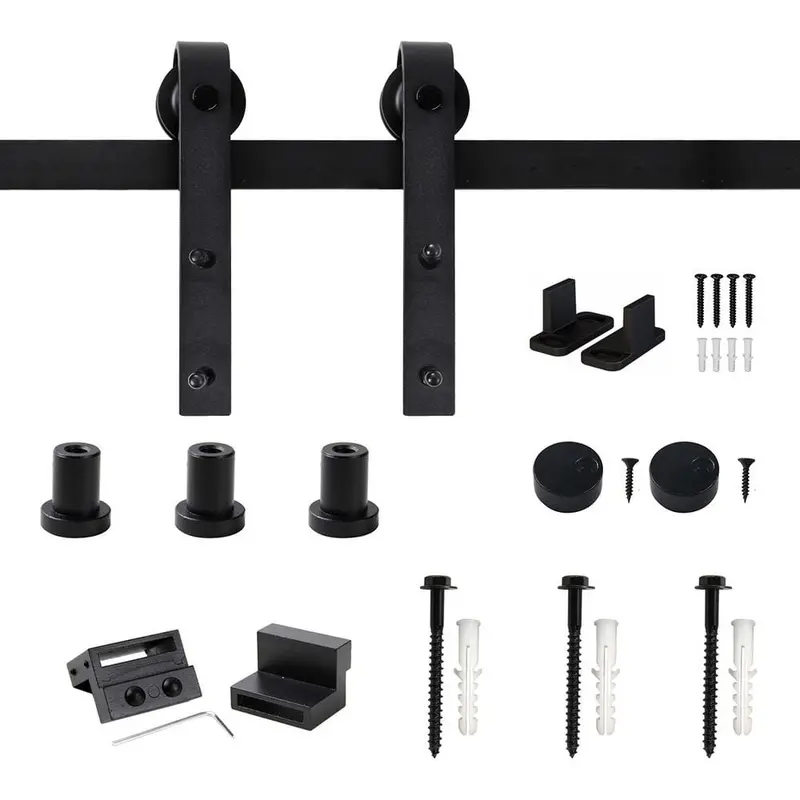 48 in. Frosted Black Sliding Barn Door Hardware Track Kit for Single Door with Non-Routed Floor Guide