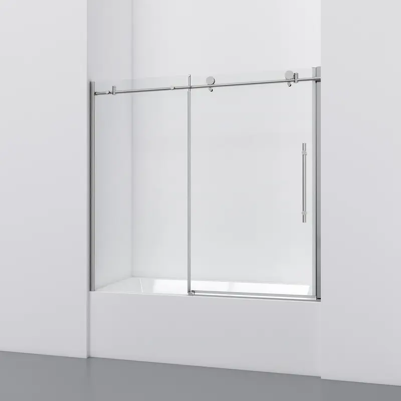 60 in. W x 59 in. H Sliding Frameless Bathtub Door in Stainless Steel with Clear Glass and HandleMatte Black / Clear / 105.83