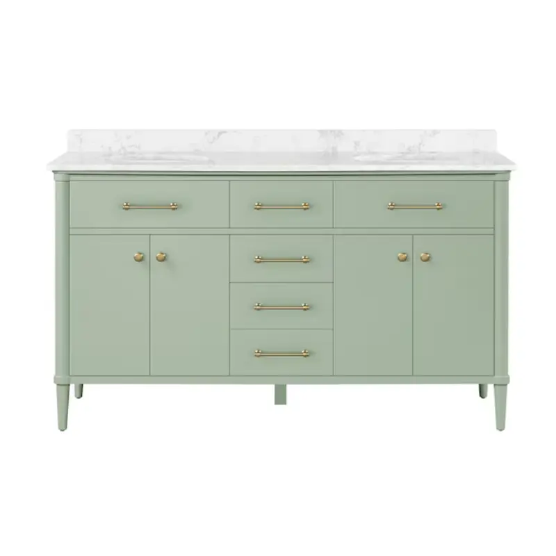 allen   roth Rian 60-in Sea Green Undermount Double Sink Bathroom Vanity with White Engineered Stone Top