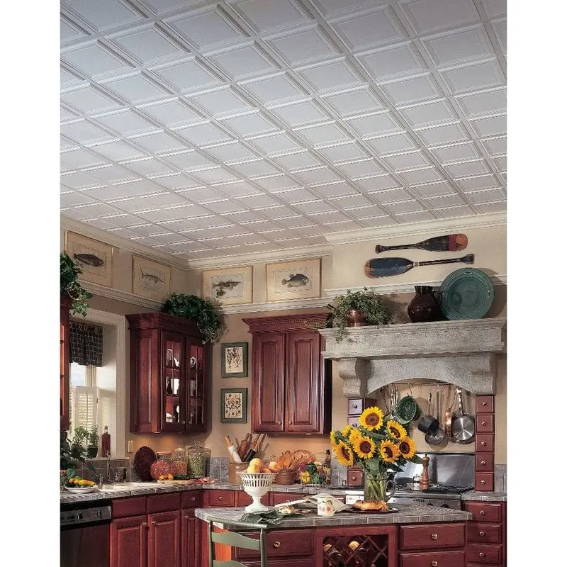 Armstrong Ceilings 24-in x 24-in Raised Panel HomeStyle 6-Pack White Patterned 15/16-in Drop Acoustic Panel Ceiling Tilessq/ft