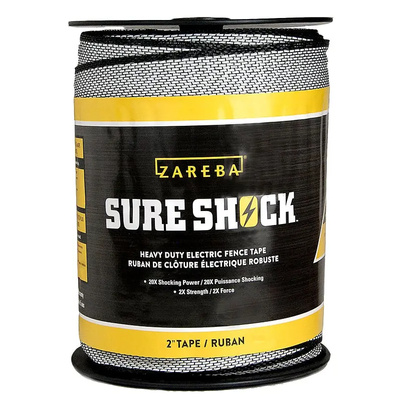 Zareba Sure Shock HDT500W2-Z Polytape, 500 ft L, 2 in W, 14-Strand, Aluminum Conductor, Fiberglass